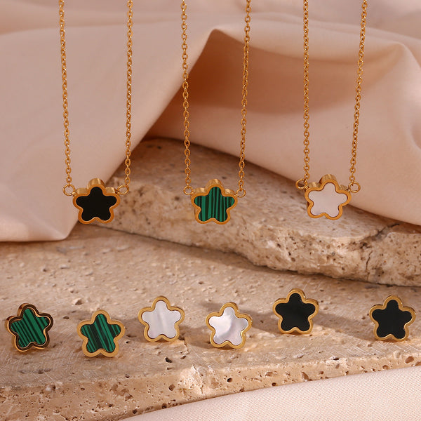 Fashion Flower Geometric Stainless Steel 18K Gold Plated Necklaces