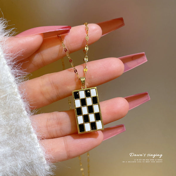 Cartoon Geometric Titanium Steel Diamond Inlay Necklaces