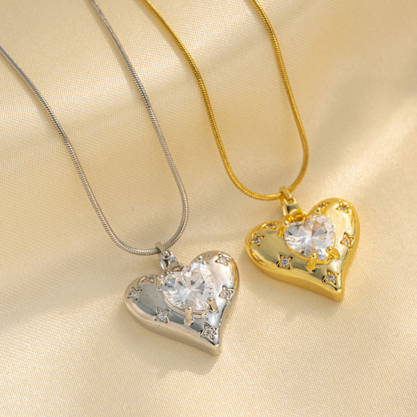 Fashion Heart Geometric Titanium Steel 18K Gold Plated Necklaces