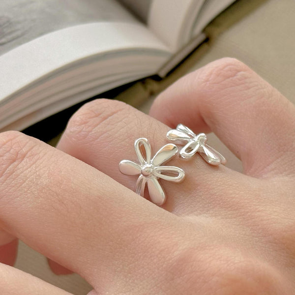 925 Sterling Silver Women Korean Music Note Geometric Silver Rings