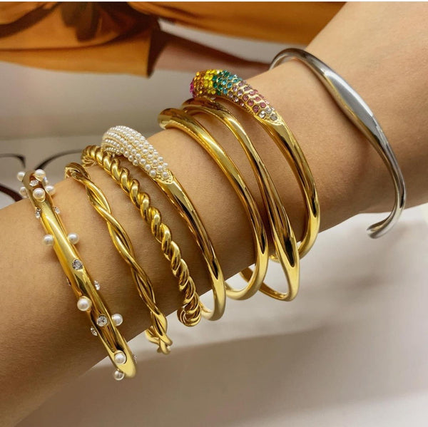 Women IG Style Pearl Geometric Stainless Steel 18K Gold Plated Bracelets