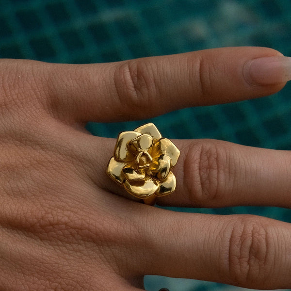 Women IG Style Flower Geometric Stainless Steel 18K Gold Plated Rings