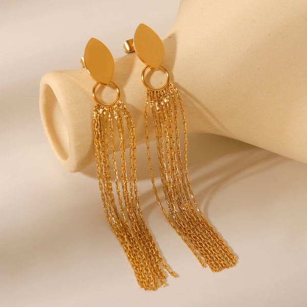 IG Style Tassel Chain Geometric Stainless Steel Electroplating Earrings