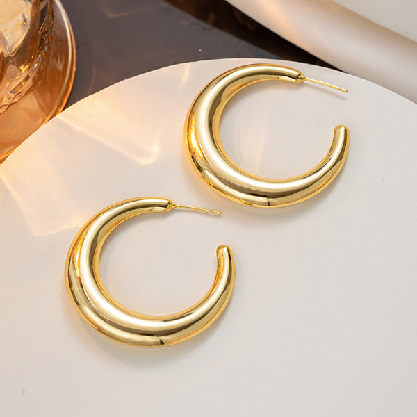 Korean Round Geometric Titanium Steel 18K Gold Plated Earrings