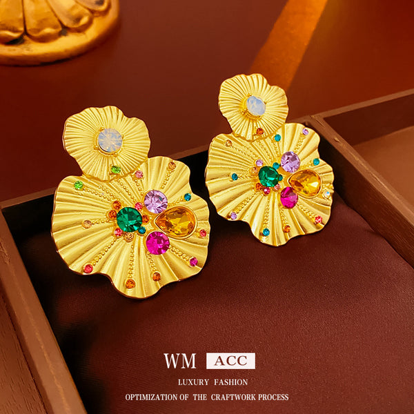 Flower Flower Alloy Diamond Inlay Earrings