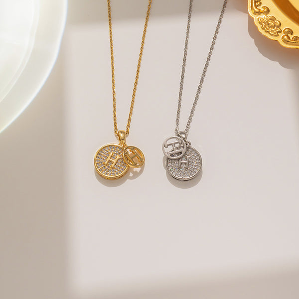 Letter Chinese Character Number Text Stainless Steel 18K Gold Plated Necklaces