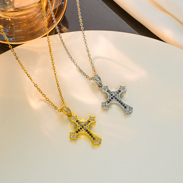 Elegant Cross Geometric Titanium Steel 18K Gold Plated Necklaces