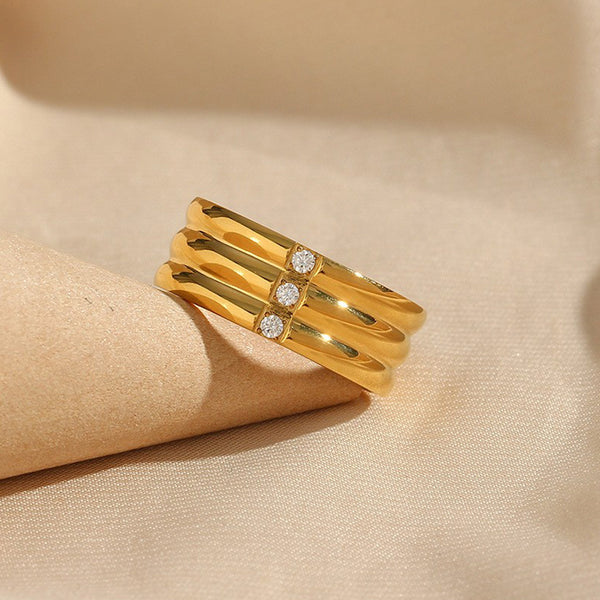 Women Fashion Circle Geometric Stainless Steel 18K Gold Plated Rings