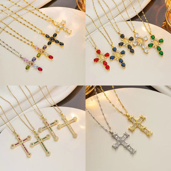 Moderate Luxury Cross Geometric Titanium Steel 18K Gold Plated Necklaces