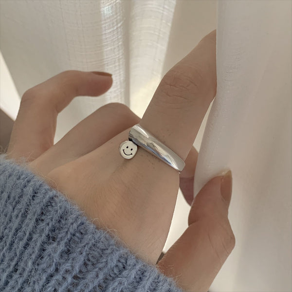 925 Sterling Silver Women Korean Chamfered Cube Heart Silver Electroplating Rings