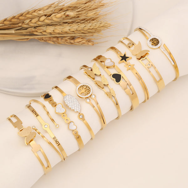 Expressive Moon Star Stainless Steel Electroplating Bangles