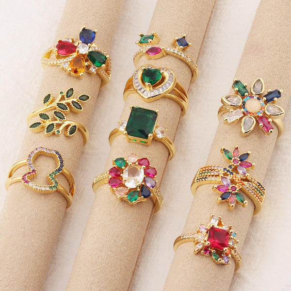 Fashion Women Octagram Flower Copper Electroplating Rings