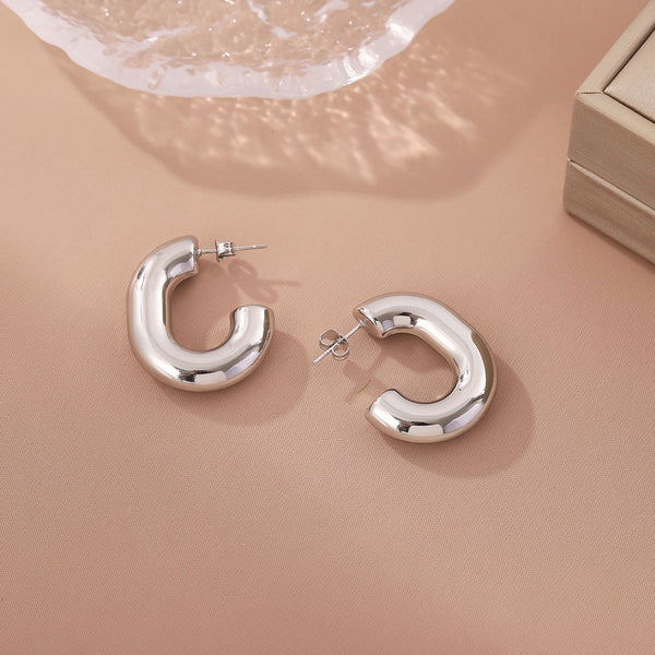 C-Shape Minimalist Round Geometric Stainless Steel Polishing Earrings