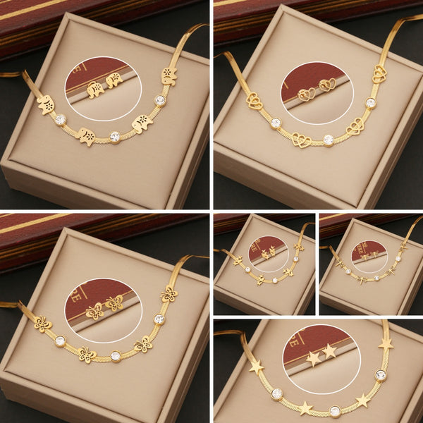 Fashion Elephant Heart Chinese Zodiac Animal Stainless Steel Electroplating Necklaces