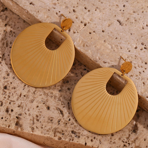 Fashion Round Geometric Stainless Steel 18K Gold Plated Earrings