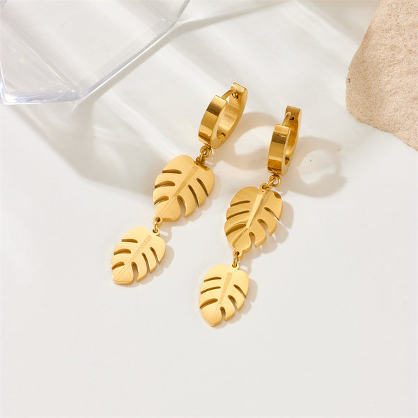 Fashion Leaf Titanium Steel Electroplating Earrings