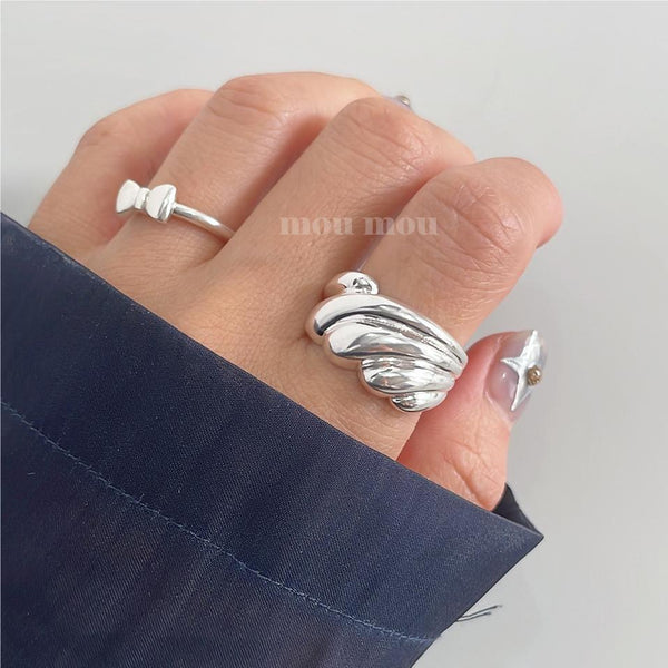 925 Sterling Silver Women Cute & Edgy Shell Geometric Silver Electroplating Rings