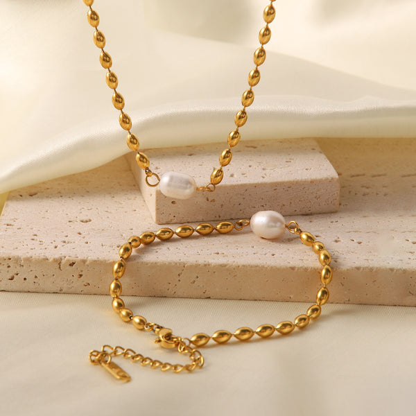 IG Style Pearl Geometric Stainless Steel 18K Gold Plated Necklaces