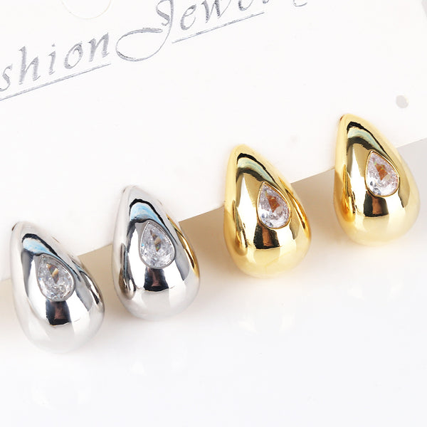 Moderate Luxury Irregular Heart Heart Droplet Copper Diamond Inlay Stud Earrings