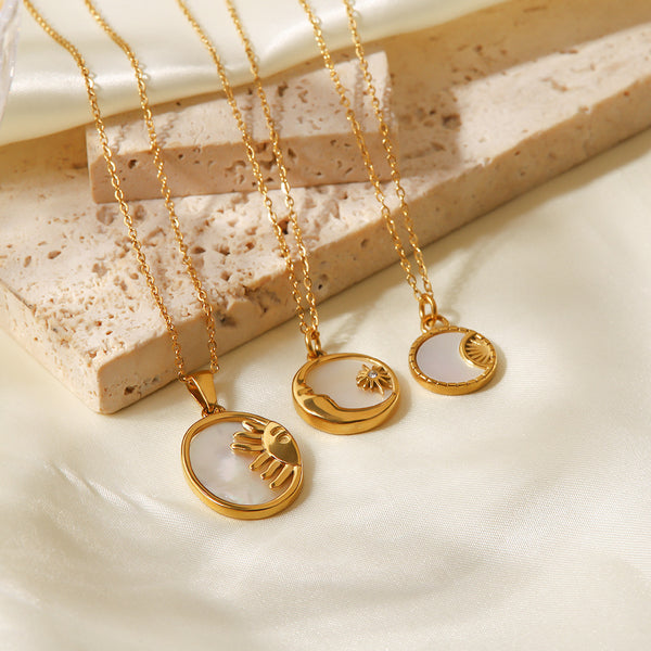 IG Style Moon Sun Star Geometric Stainless Steel 18K Gold Plated Necklaces