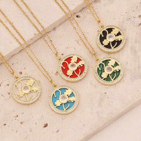 Women Fashion Bohemian Palm Copper Zircon Inlay Pendants