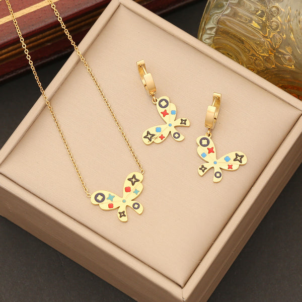 Fashion Butterfly Chinese Zodiac Animal Stainless Steel Electroplating Necklaces