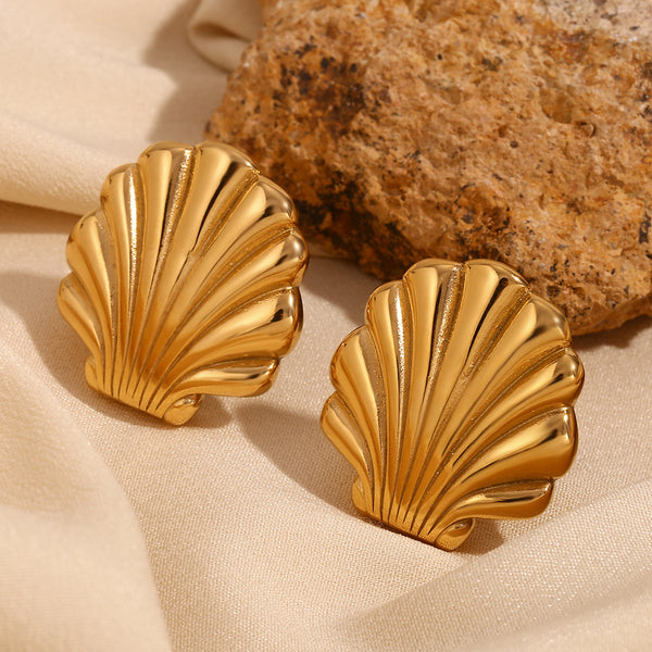 Fashion Shell Geometric Stainless Steel 18K Gold Plated Stud Earrings