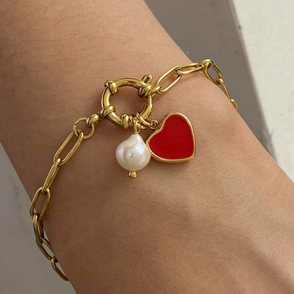 Women Pearl Heart Stainless Steel Electroplating Bracelets