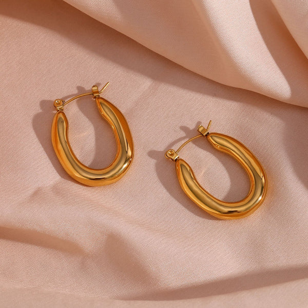 Fashion Ellipse Geometric Stainless Steel 18K Gold Plated Earrings