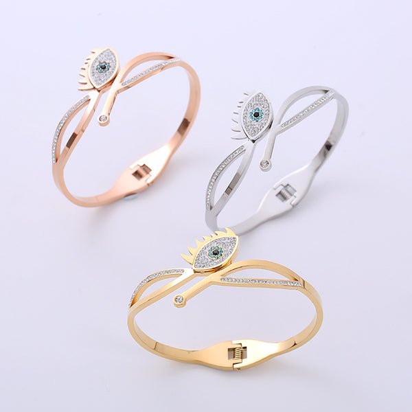 Expressive Asymmetrical Irregular Stainless Steel Diamond Inlay Bangles