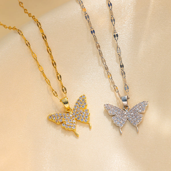 Korean Butterfly Geometric Titanium Steel 18K Gold Plated Necklaces