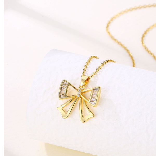 Women Minimalist Geometric Metal Bowknot Stainless Steel Electroplating Necklaces