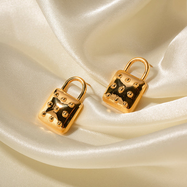 IG Style Checkered Geometric Stainless Steel 18K Gold Plated Earrings