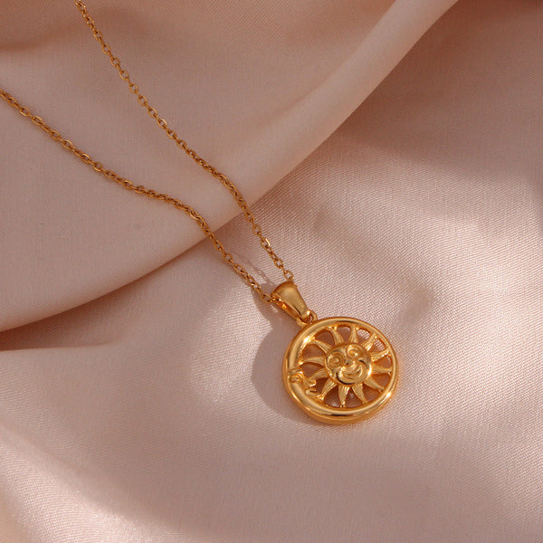 IG Style Round Geometric Stainless Steel 18K Gold Plated Necklaces