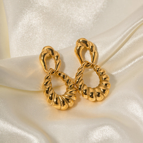 IG Style Twisted Geometric Stainless Steel 18K Gold Plated Earrings