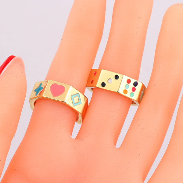 Unisex Korean Geometric Metal Rhombus Oil Dripping Rings