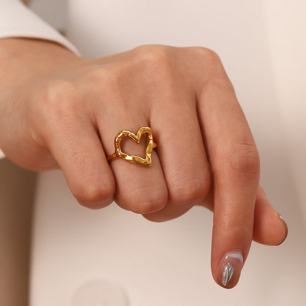 Women IG Style Heart Stainless Steel 18K Gold Plated Rings