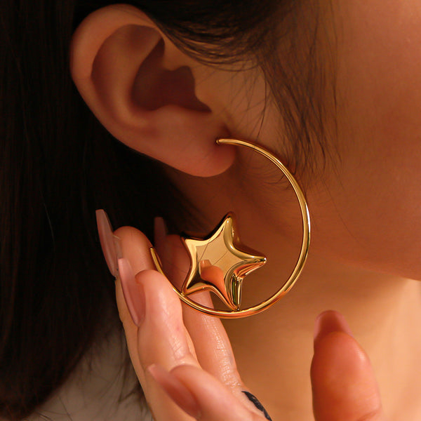 IG Style Pentagram Stainless Steel Electroplating Earrings