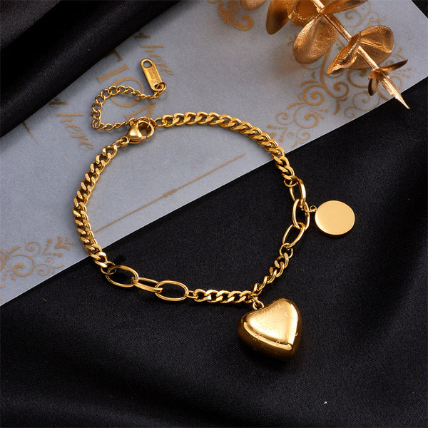 Women Heart Chain Irregular Titanium Steel Electroplating Bracelets