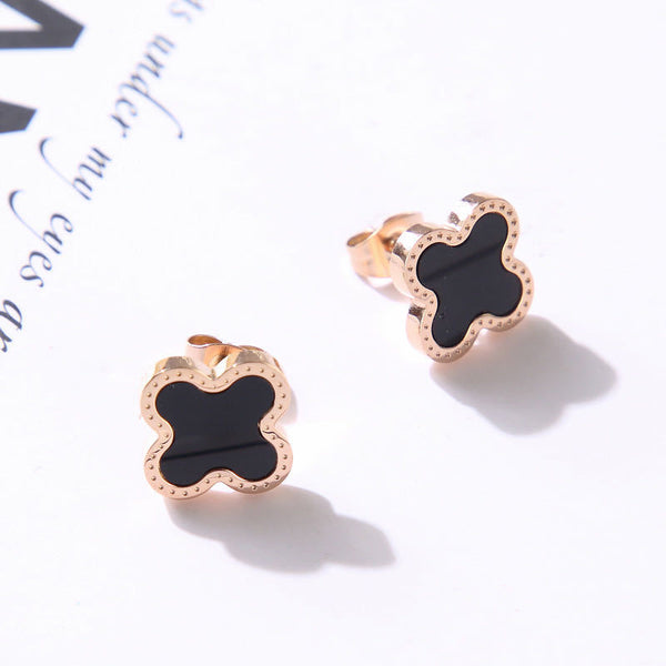 Natural East Asia Symbol Geometric Titanium Steel 18K Gold Plated Stud Earrings