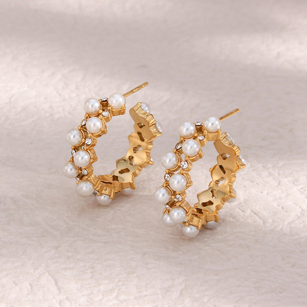 Fashion Pearl Geometric Stainless Steel 18K Gold Plated Earrings