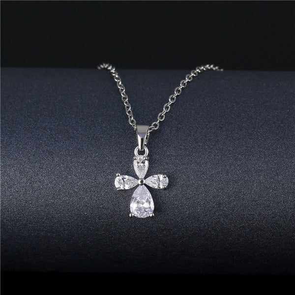 Natural Flower Geometric Titanium Steel Diamond Inlay Necklaces