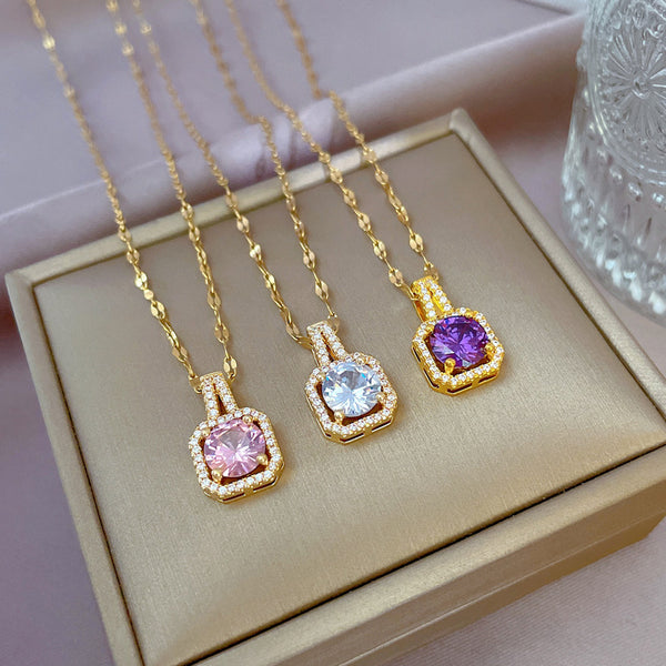 Cartoon Geometric Titanium Steel Diamond Inlay Necklaces