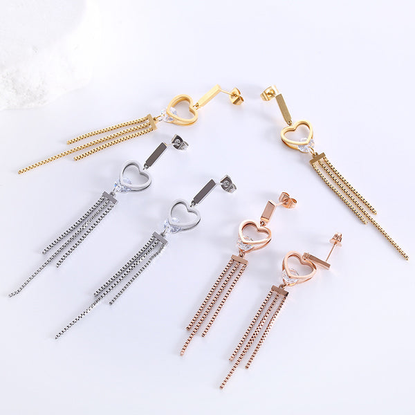 Moderate Luxury Tassel Stainless Steel Electroplating Stud Earrings