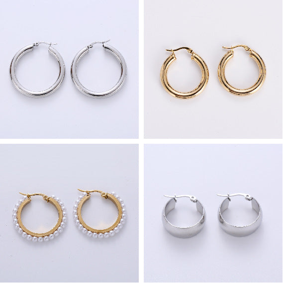 Versatile Round Geometric Stainless Steel Electroplating Earrings