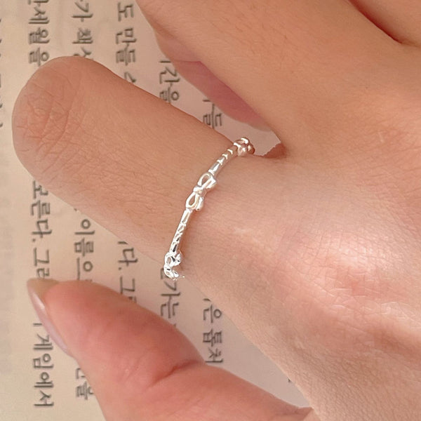 925 Sterling Silver Women Korean Music Note Bowknot Silver Rings