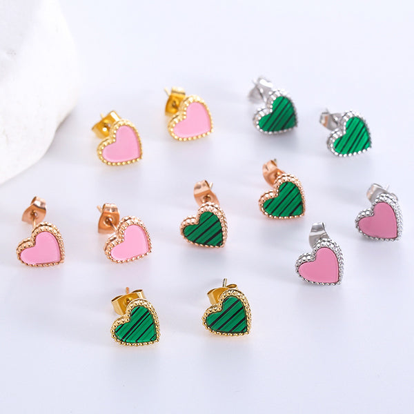 Natural Heart Heart Stainless Steel Electroplating Stud Earrings