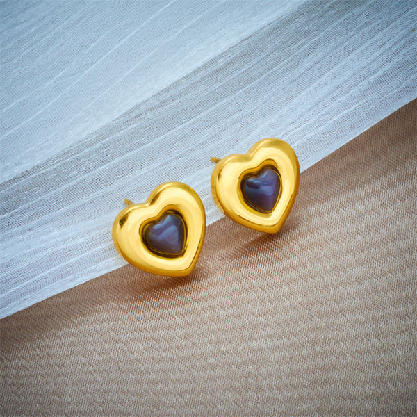 Korean Heart Titanium Steel Electroplating Stud Earrings