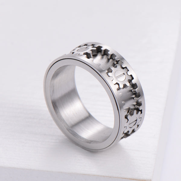 Men Metal Retro Checkered Geometric Vintage Geometric Titanium Steel Handmade Rings