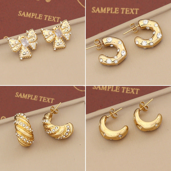 Fashion Irregular Stainless Steel Diamond Inlay Stud Earrings